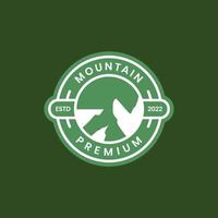 snow mountain peak hill hill outdoor hiking adventure circle badge modern logo design vector