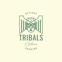 culture tribe ethnic mask wood wings traditional line art hipster logo design vector