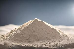 Heap of flour on bokeh background, studio shot and marketing presentation. photo