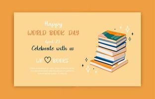 Banner template for world book day. Stack of books to read in flat design style. vector