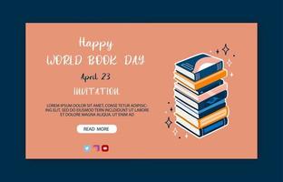 Banner template for world book day. Stack of books to read in flat design style. vector