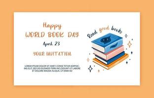 Banner template for world book day. Stack of books to read in flat design style. vector