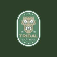 tribal mask wood culture tribe ethnic people smile mascot badge vintage logo design vector