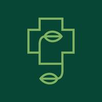 médico cruzar clínica hospital hojas hoja herbario medicina salud línea moderno logo diseño vector