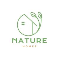 home house futuristic nature leaves minimalist architect circle geometric logo design vector