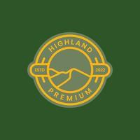 high land mountain peak line modern circle badge logo design vector