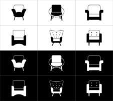 Comfortable armchair icons set on black and white background. Vector illustration