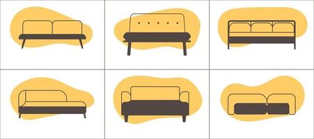 seis mueble iconos sofás contorno íconos en resumen formas antecedentes. vector