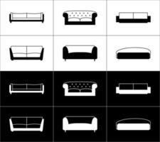 Sofa outline icons set. Vector illustration. Black and white.