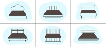 Set of six furniture icons. Beds. On abstract figures substrates. vector