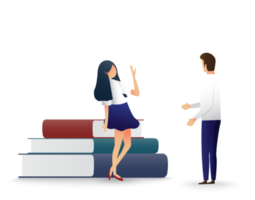 Flat style illustration, businessman and woman chatting. discuss chat png