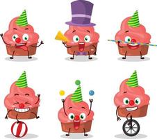 Cartoon character of strawberry cake with various circus shows vector