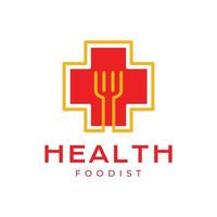 health food fork medical cross clinic hospital healthcare vegetarian colorful logo design vector