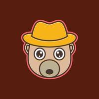 animal bebé oso linda mascota sombrero dibujos animados vistoso moderno logo diseño vector