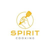 hand hold spatula chef cooking master circle line minimal logo design vector