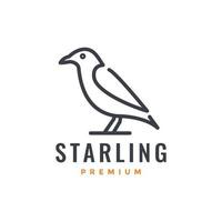 starling bird line perched twig line art modern logo design vector