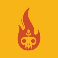 fire flame skull cranium bones flower rose flat modern logo design vector