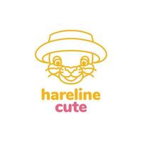 hare rabbit bunny face head hat smile mascot cute minimal logo design vector