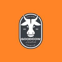 mascot head cow cattle livestock milk beef horned badge vintage logo design vector