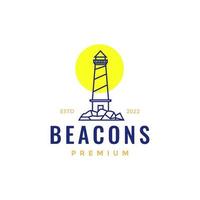 seashore beacons lighthouse shine light sea ocean line art minimal logo design vector