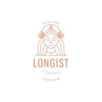 longest hair care treatment salon care women mascot line feminine logo design vector