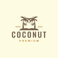 coast beach coconut trees sand relax holidays hipster logo design vector