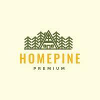 cabin home villa forest pine tree line hipster vintage logo design vector