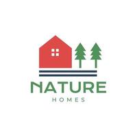 home house with nature tree pines colorful modern logo design vector