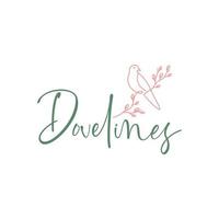 pigeon dove perched twig tree feminine beauty line art logo design vector