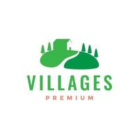 green village grass home nature fresh trees logo design vector