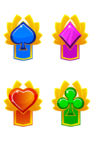 Set of colored award badges for casino. Heart, spade, club and diamond png