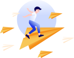 Man Flying on Paper Plane png