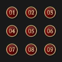 round number point set, 01 to 09, red and gold vector