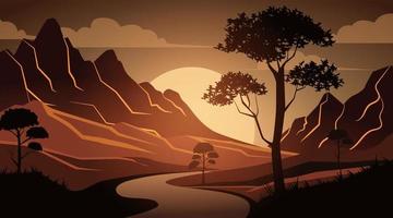silhouette background, hill view, with long road vector