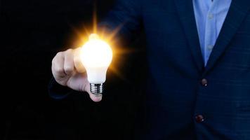 Bright idea in hand Business man,Hands holding light bulb for concept new idea concept with innovation and inspiration,technology in science and communication concept photo