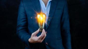 Bright idea in hand Business man,Hands holding light bulb for concept new idea concept with innovation and inspiration,technology in science and communication concept photo