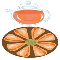 Set tea set baking tea sweets. Doodle illustration for the menu. vector