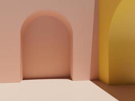 3D Rendering Pastel Pink and Yellow Minimal Geometric or Abstract with Arch Door Product Display Background for Beauty or Fashionable Products. photo