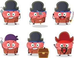 Cartoon character of strawberry cake with various pirates emoticons vector