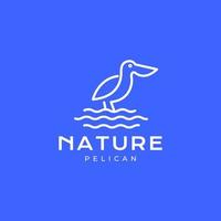 bird wildlife pelican looking fish lake water line minimal modern logo design vector