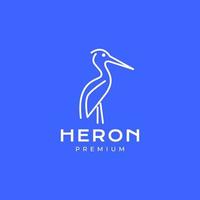 bird heron lake relax looking fish long beak line modern minimal logo design vector