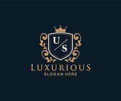 Initial US Letter Royal Luxury Logo template in vector art for Restaurant, Royalty, Boutique, Cafe, Hotel, Heraldic, Jewelry, Fashion and other vector illustration.
