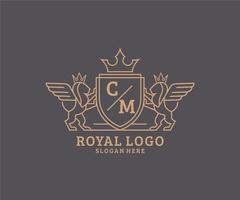 Initial CM Letter Lion Royal Luxury Heraldic,Crest Logo template in vector art for Restaurant, Royalty, Boutique, Cafe, Hotel, Heraldic, Jewelry, Fashion and other vector illustration.