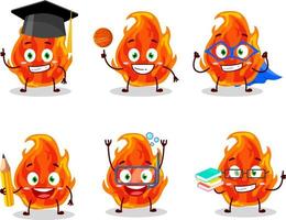 School student of fire cartoon character with various expressions vector