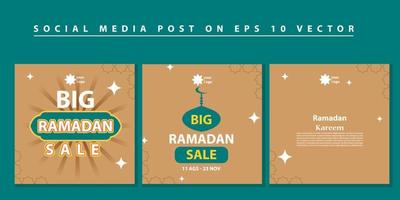 Set of Square social media post, poster, stories template Mega sale promotion with modern lantern gold design. Iftar mean is Ramadan. social media template with Modern Islamic background Design vector