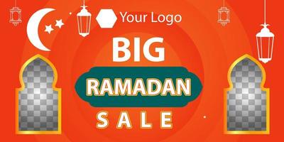 Ramadan Kareem Mega Sale Banner, Islamic Ornament Lantern, Decoration gold and modern Background with empty space for photo vector