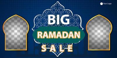 Ramadan Kareem Mega Sale Banner, Islamic Ornament Lantern, Decoration gold and modern Background with empty space for photo vector