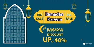 Ramadan Kareem Mega Sale Banner, Islamic Ornament Lantern, Decoration gold and modern Background with empty space for photo vector