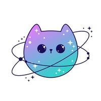 espacio linda gatos celestial con estrellas y planetas fantasía mágico kawaii vector. místico guardería gatito para textil, pegatinas, tatuaje, vector