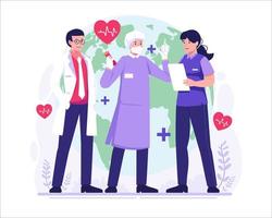 mundo salud día. doctores y médico trabajadores son celebrando salud día. vector ilustración